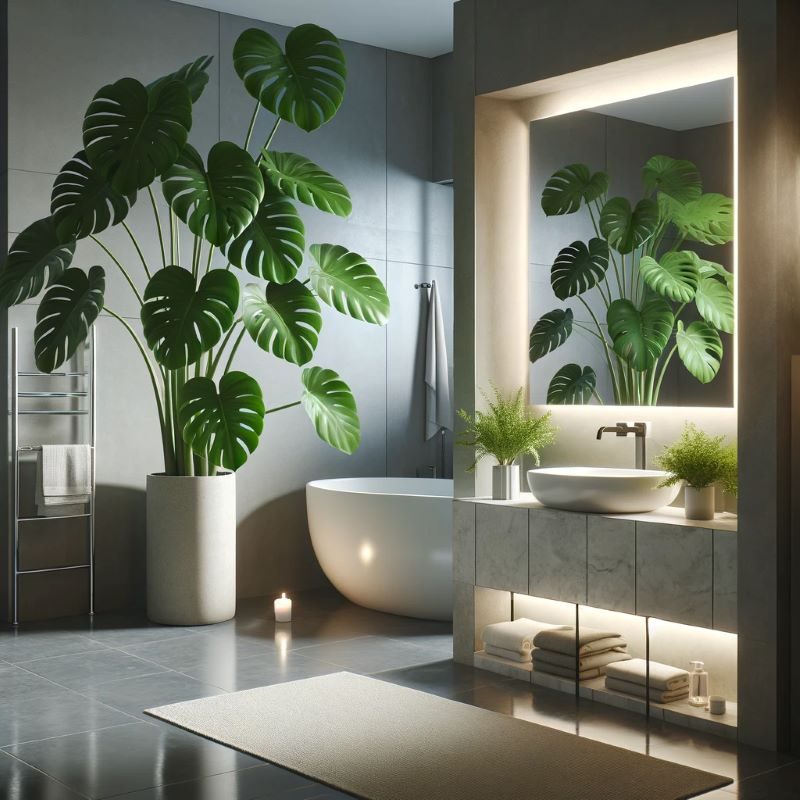 the monstera contemporary pot in a bathroom